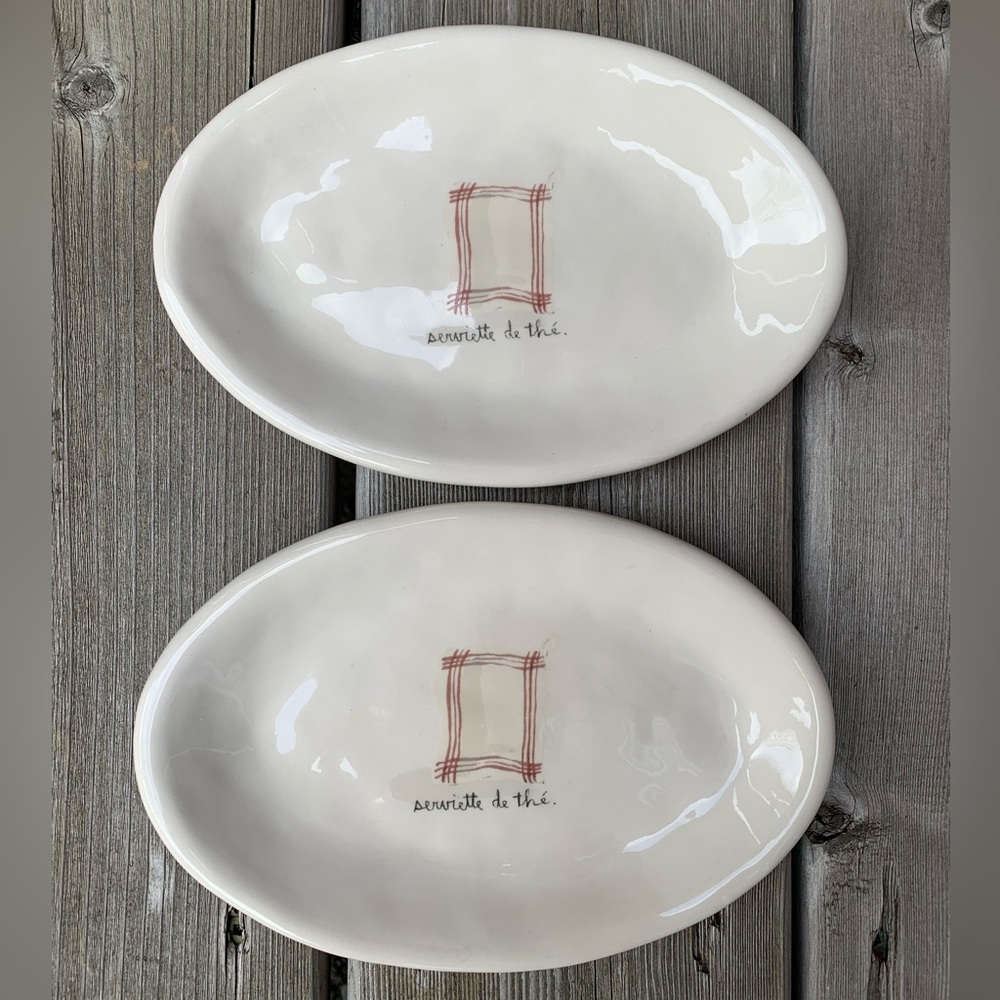 Rae Dunn Retired French Sketch Serviette De The’ Oval Plates Set Of 2